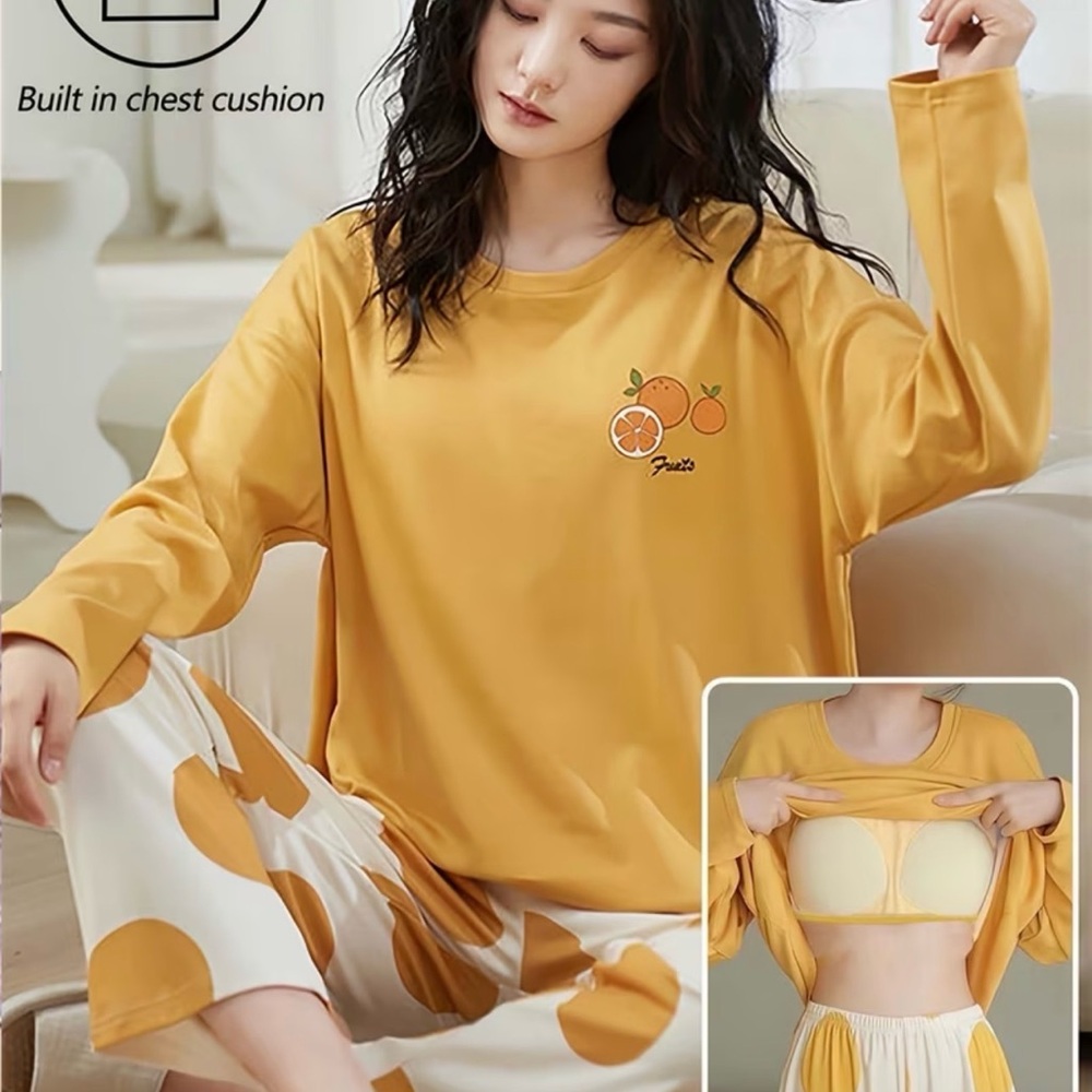 Women’s Mustard Yellow pajama set or Loungewear Set - Built-In bra